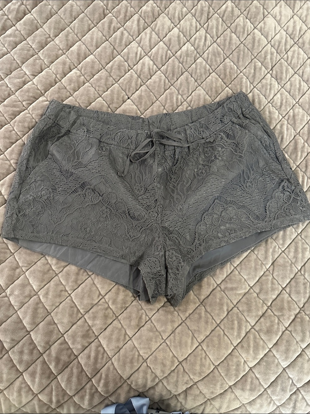 Divided Lace Overlay Shorts in Gray